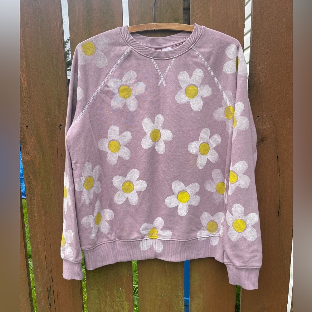 Upcycled FILS lavender crew neck sweater.